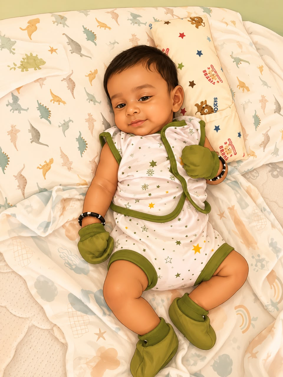 Infant resting on a soft mat in the infant care room