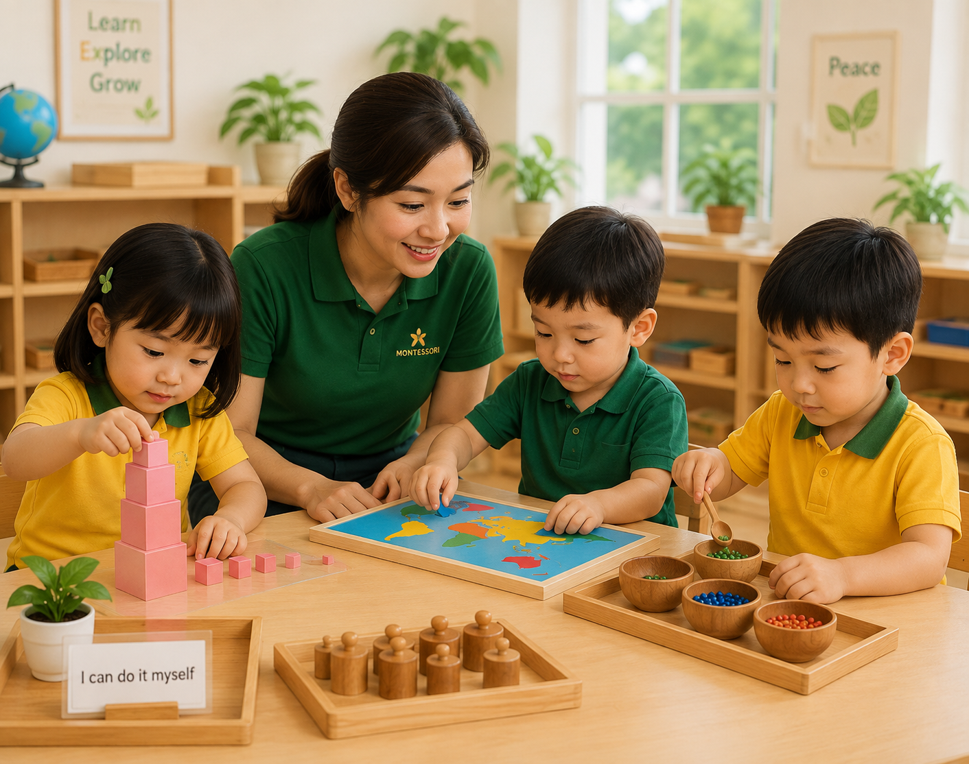 Montessori activity with a teacher