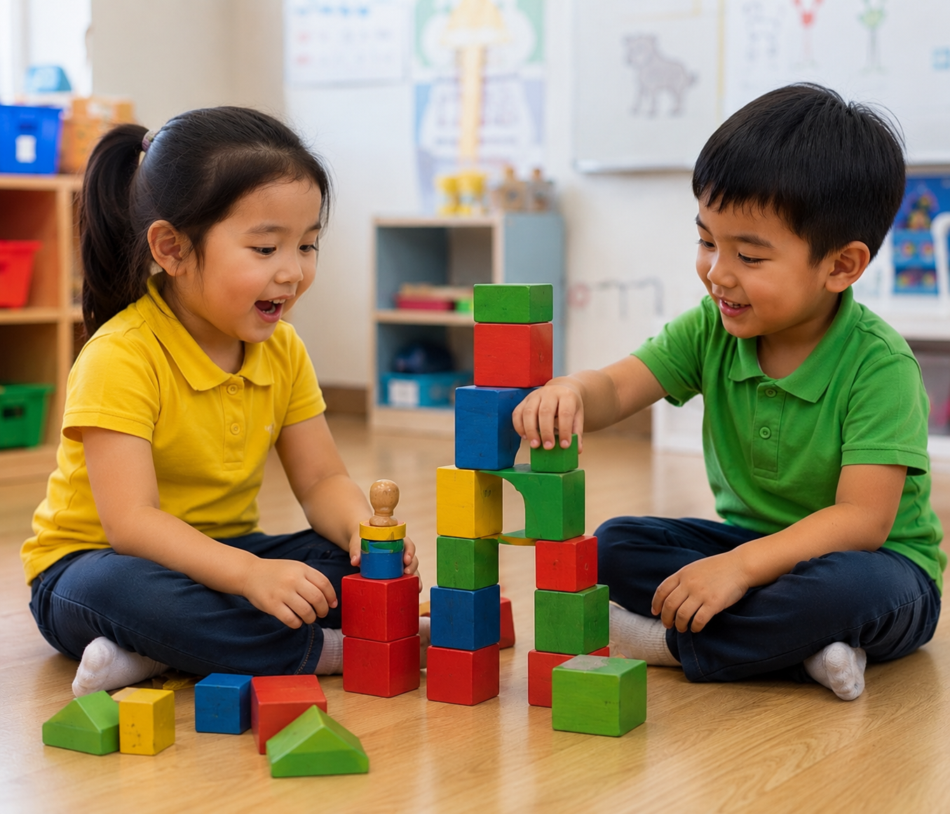 Preschoolers building together